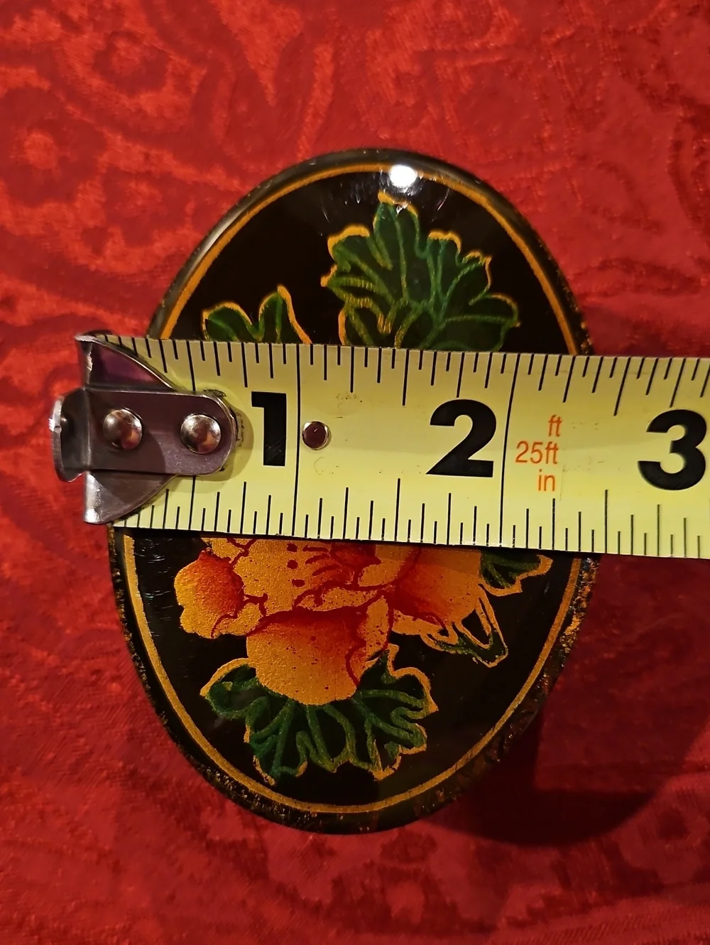 Vintage Asian Black Lacquer Floral Oval Trinket Boxes - Set of 2